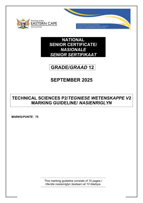 Technical Sciences Grade 12 DBE Caps September 2025 Paper 2 - Memo (Eastern Cape)