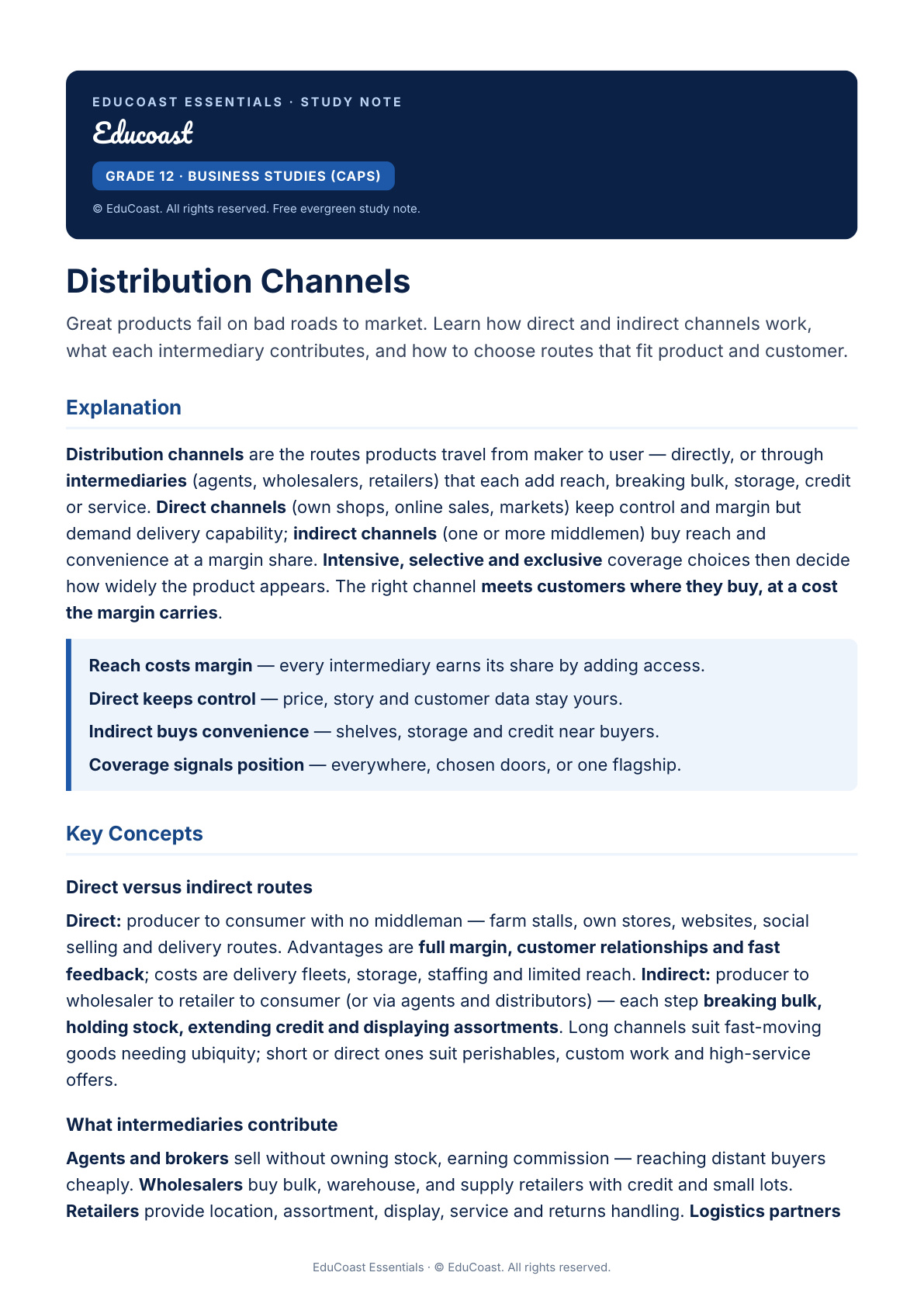 Distribution — Grade 12 Business Studies (Caps)