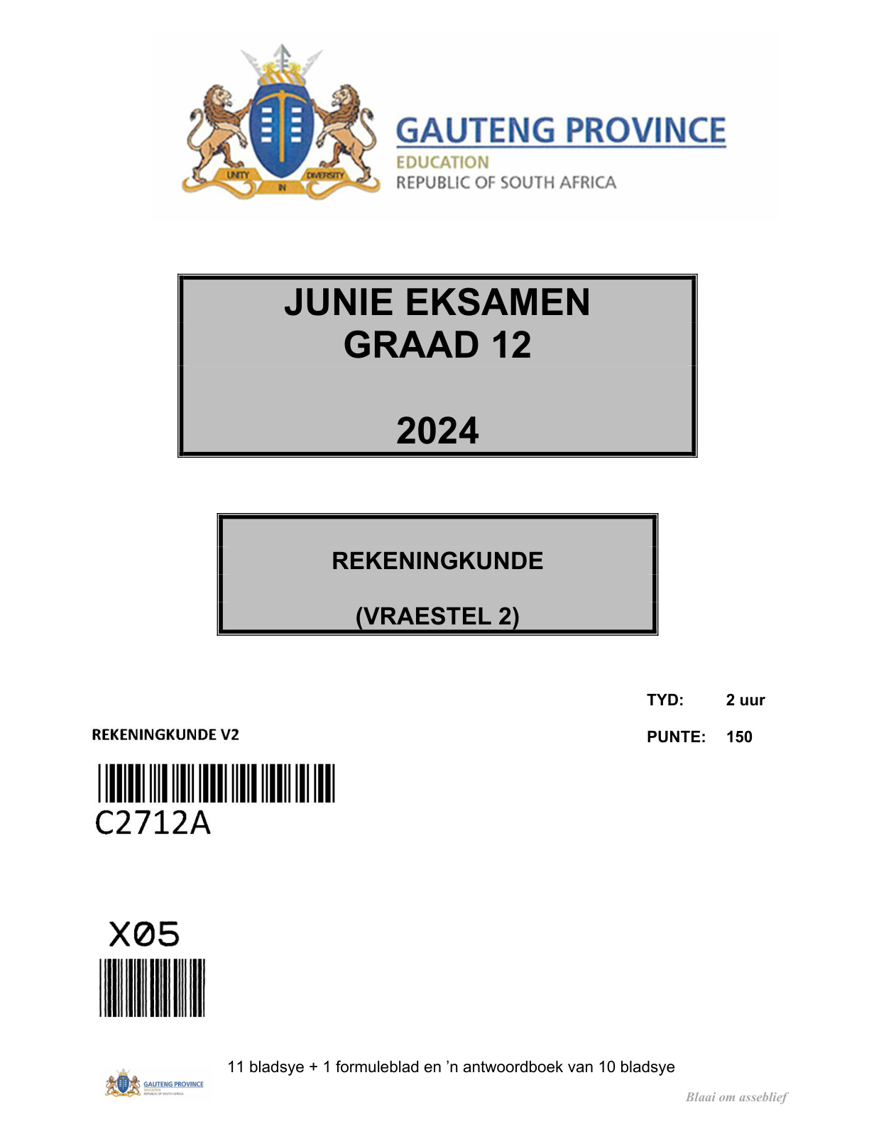 Accounting Paper 2 (Gauteng) June 2024 Grade 12 DBE