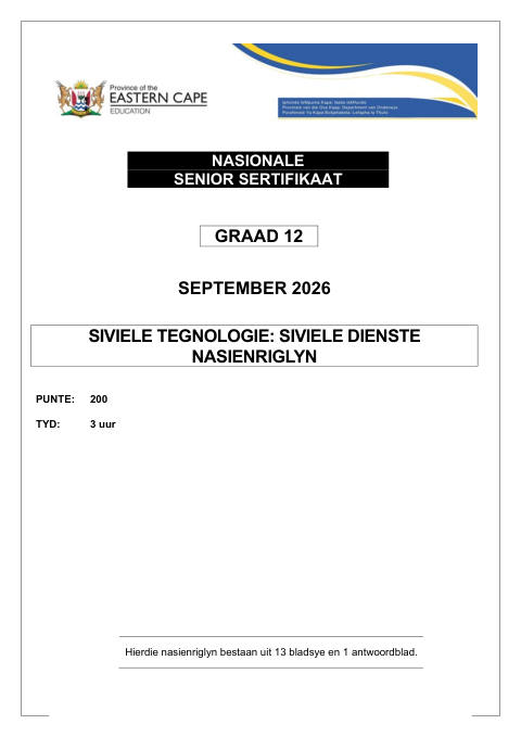 Civil Technology Grade 12 DBE Caps September 2026 - Memo (Eastern Cape)