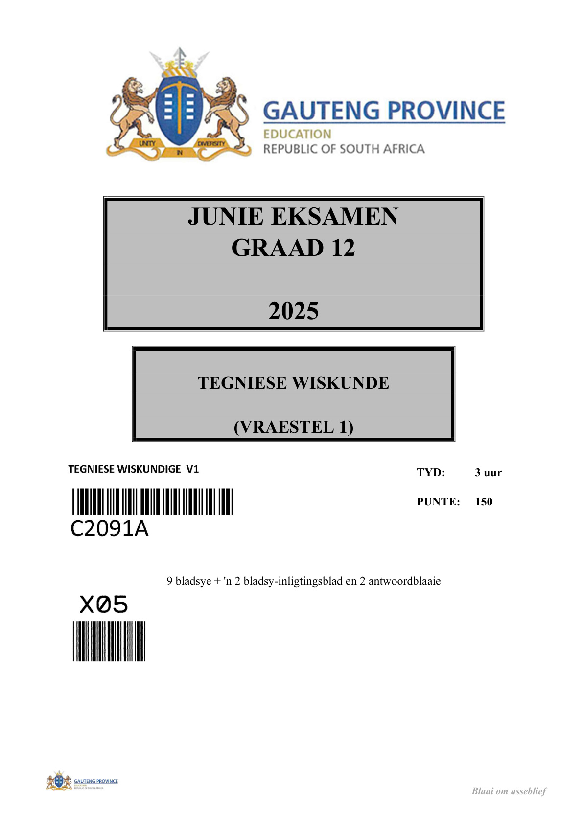 Technical Mathematics Paper 1 (Gauteng) June 2025 Grade 12 DBE