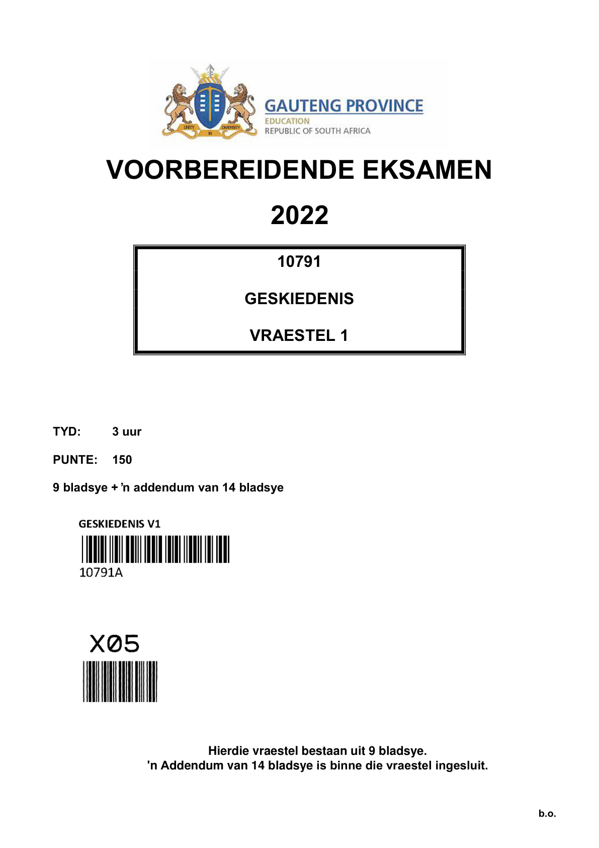History Paper 1 (Gauteng) Preparatory 2022 Grade 12 DBE