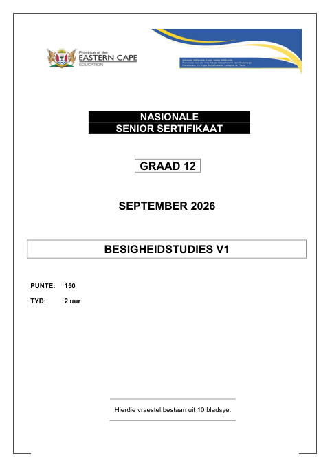 Business Studies Grade 12 DBE Caps September 2026 Paper 1 - Question Paper (Eastern Cape)