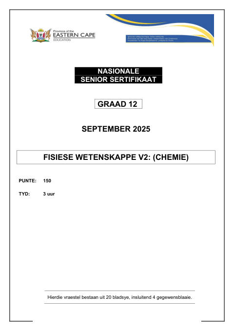 Physical Sciences Grade 12 DBE Caps September 2025 Paper 2 - Question Paper (Eastern Cape)
