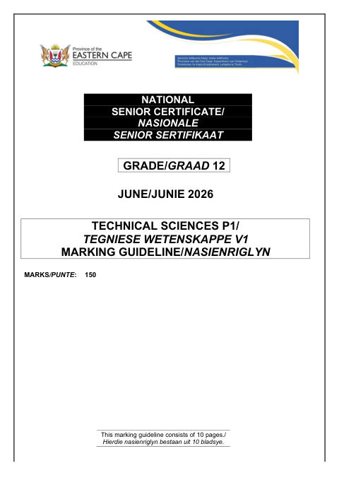 Technical Sciences Grade 12 DBE Caps May/June 2026 Paper 1 - Memo (Eastern Cape)
