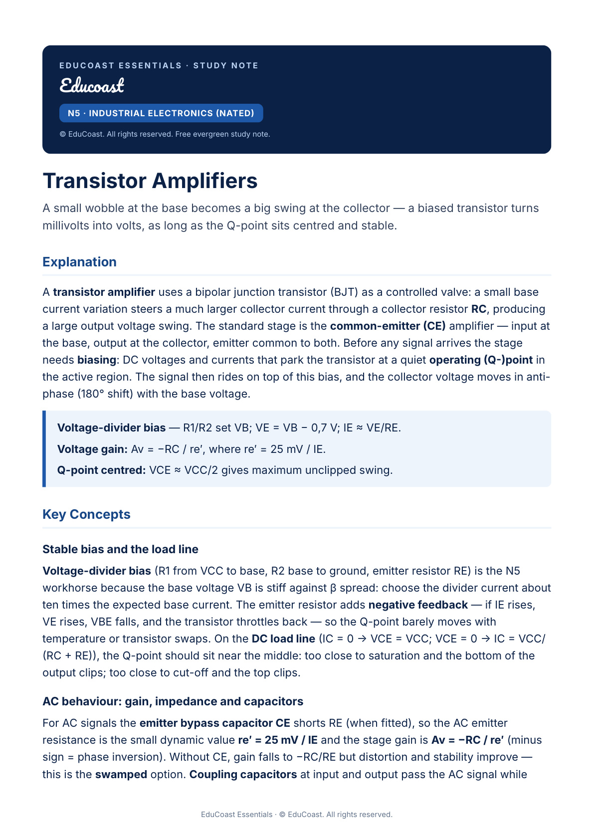 Transistor Amplifiers — N5 Industrial Electronics (Nated)