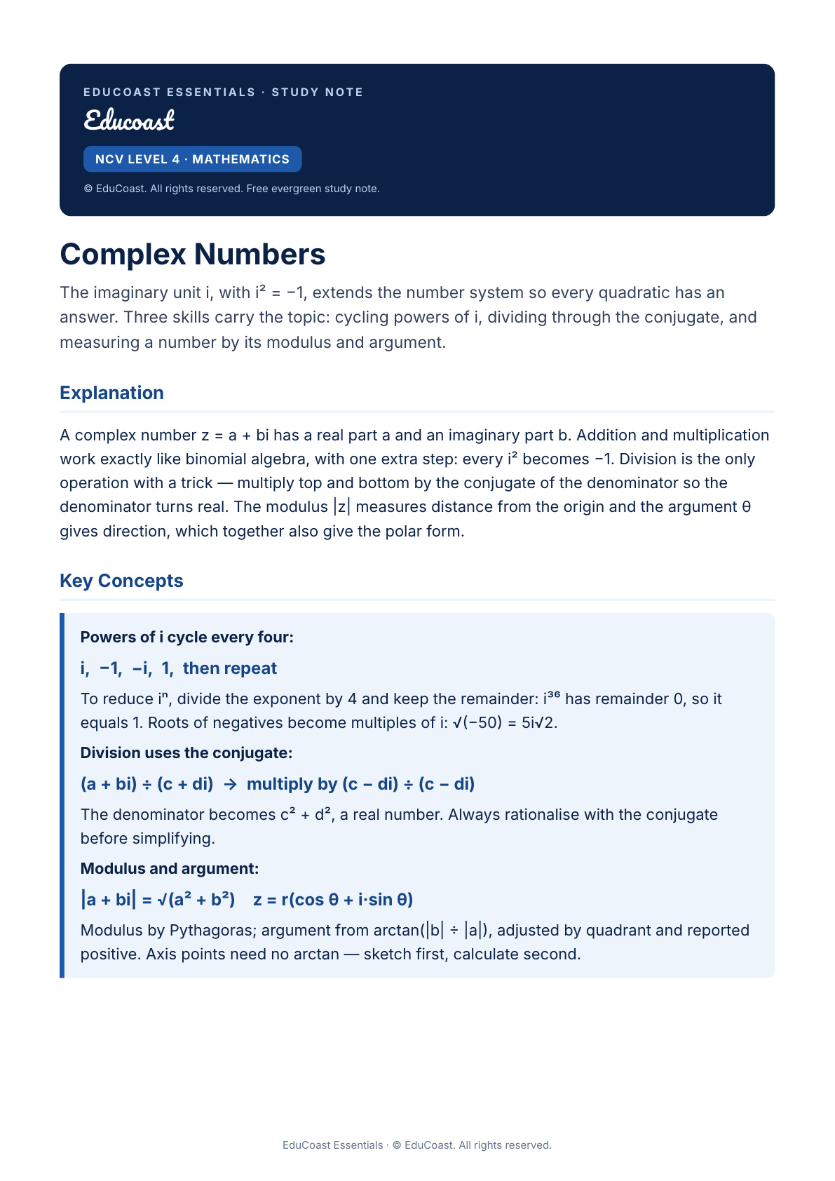 Complex Numbers — NCV Level 4 Mathematics