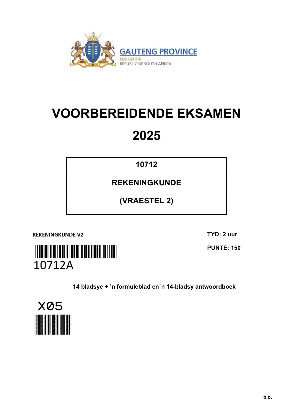 Accounting Paper 2 (Gauteng) Preparatory 2025 Grade 12 DBE