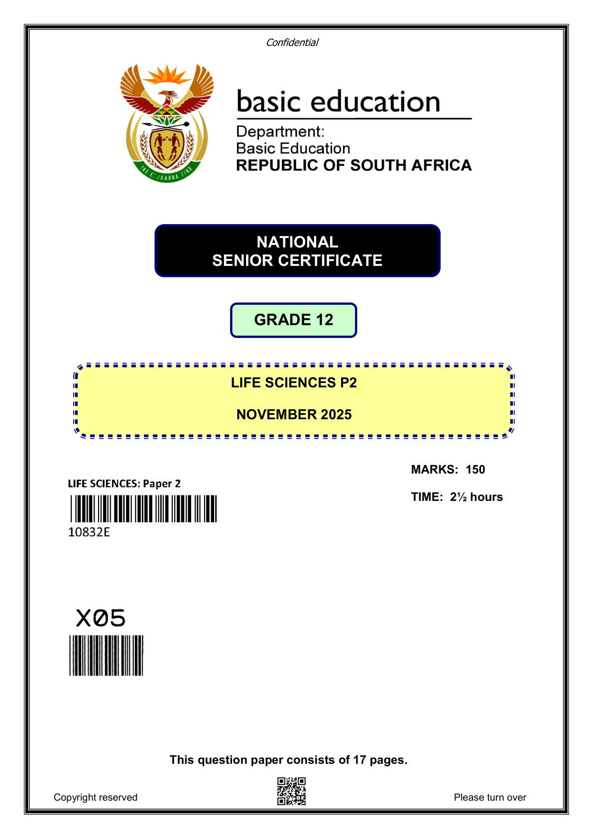 Life Sciences Paper 2 (Gauteng) November 2025 Grade 12 DBE