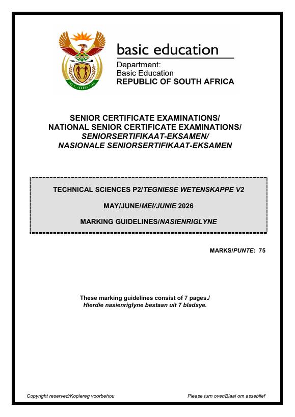 Technical Sciences Grade 12 DBE Caps May 2026 Paper 2 - Memo