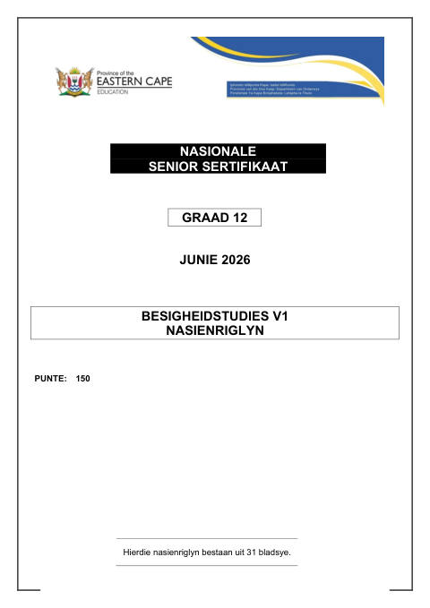 Business Studies Grade 12 DBE Caps May/June 2026 Paper 1 - Memo (Eastern Cape)