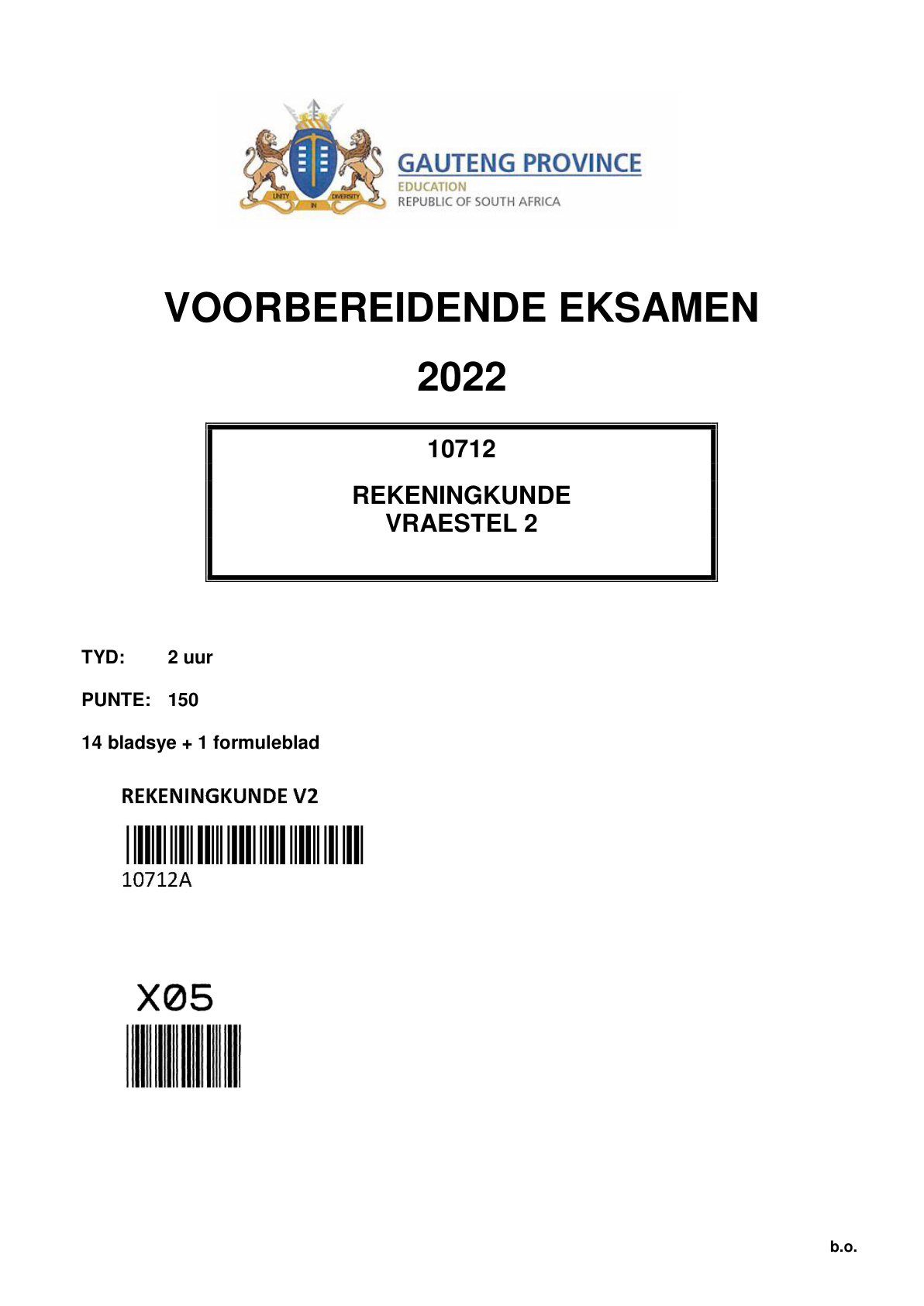 Accounting Paper 2 (Gauteng) Preparatory 2022 Grade 12 DBE