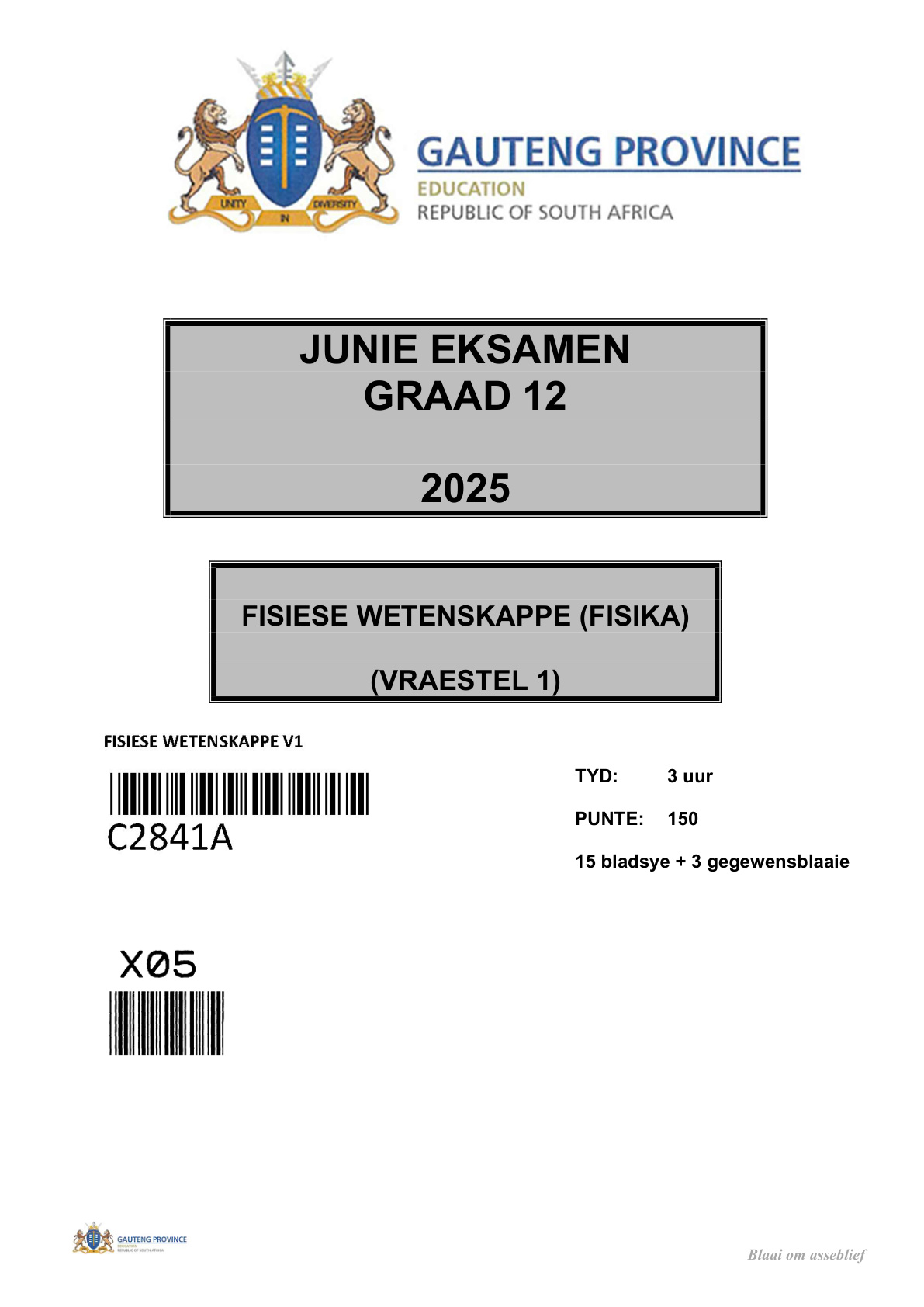 Physical Sciences Paper 1 (Gauteng) June 2025 Grade 12 DBE