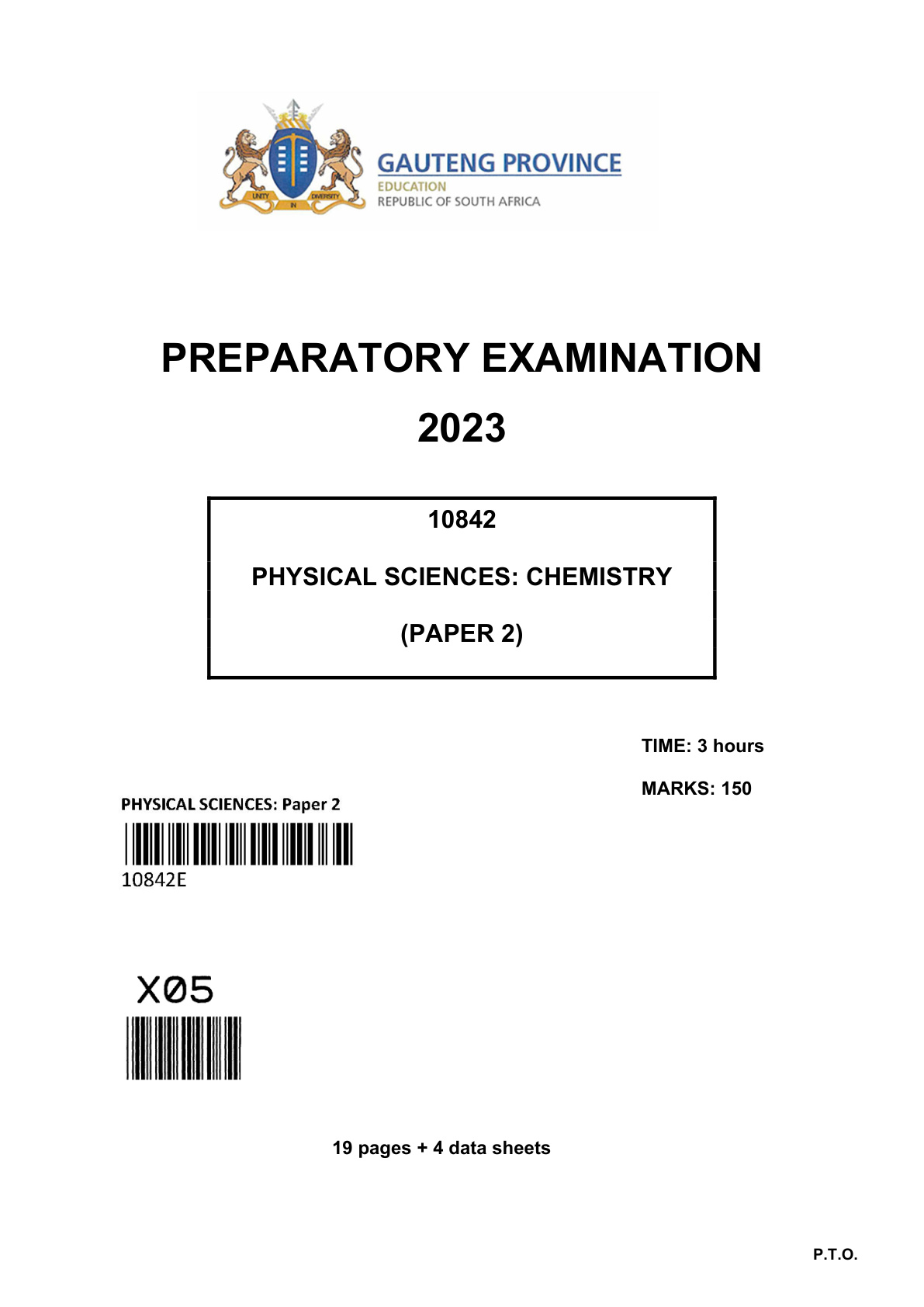 Physical Sciences Paper 2 (Gauteng) Preparatory 2023 Grade 12 DBE