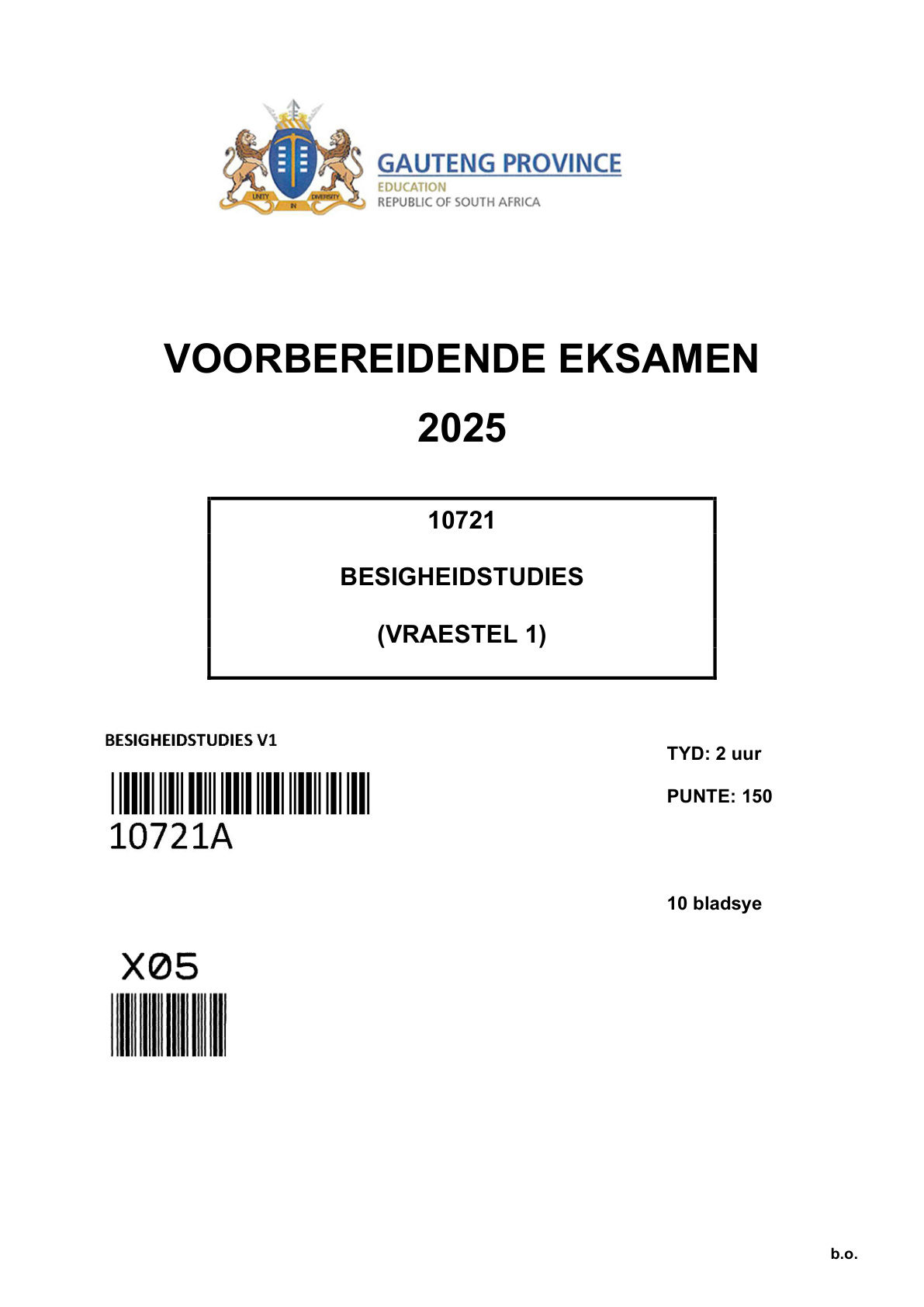 Business Studies Paper 1 (Gauteng) Preparatory 2025 Grade 12 DBE