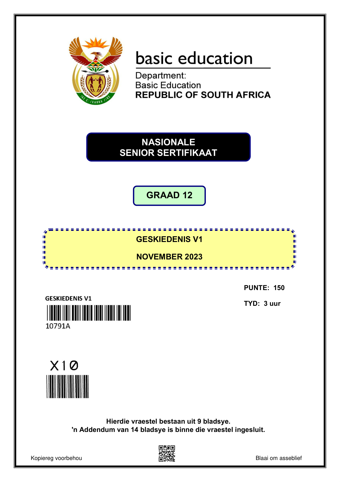 History Paper 1 (Gauteng) November 2023 Grade 12 DBE
