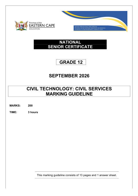 Civil Technology Grade 12 DBE Caps September 2026 - Memo (Eastern Cape)