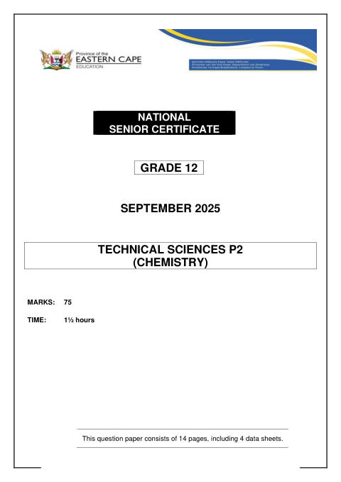 Technical Sciences Grade 12 DBE Caps September 2025 Paper 2 - Question Paper (Eastern Cape)