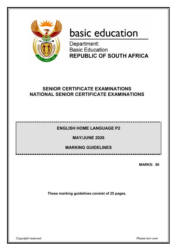 English Home Language Grade 12 DBE CAPS May 2026 Paper 2 - Memo