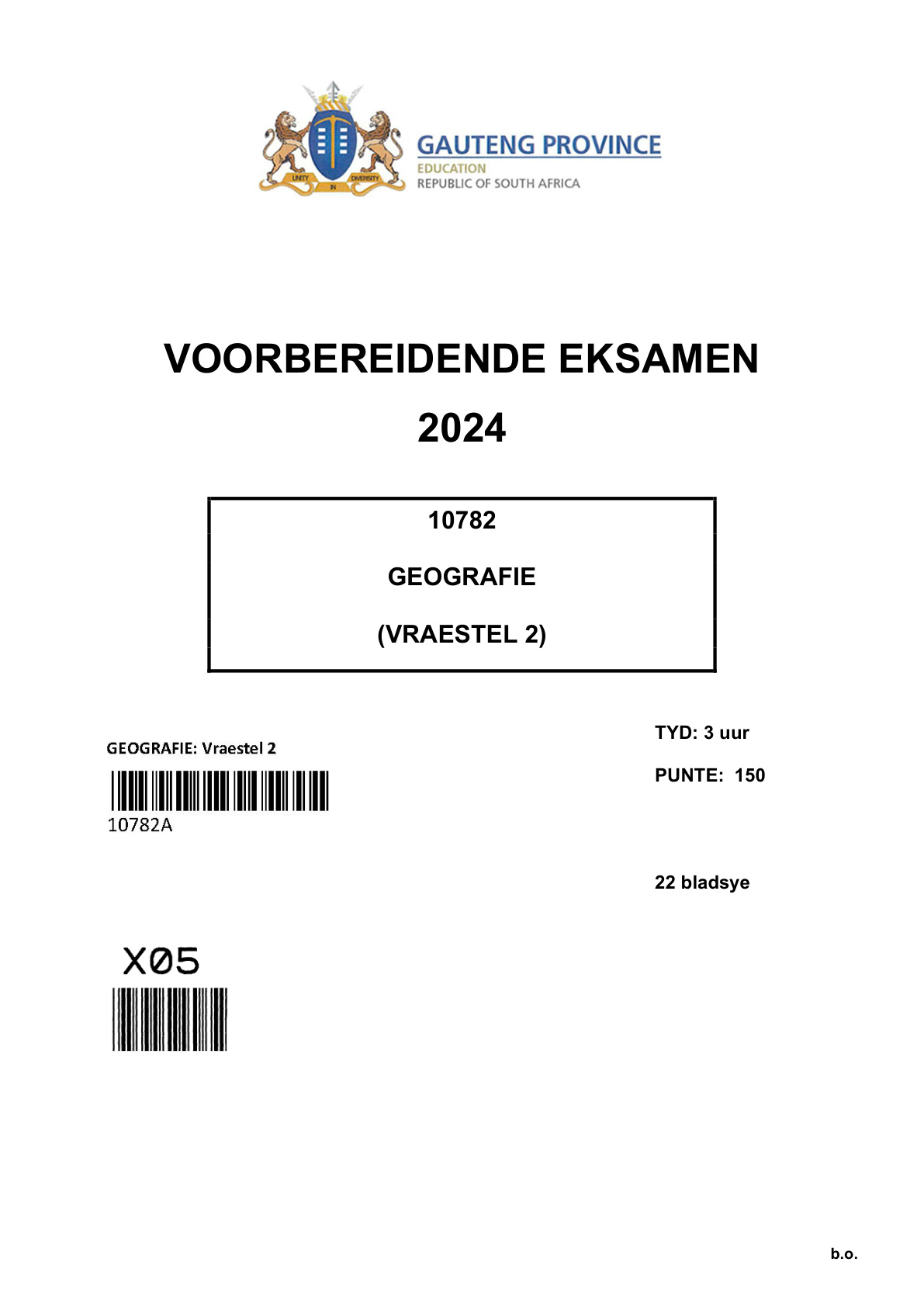 Geography Paper 2 (Gauteng) Preparatory 2024 Grade 12 DBE