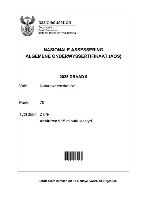 Natural Sciences and Technology Grade 9 DBE CAPS GEC 2025 - Question Paper (Eastern Cape)