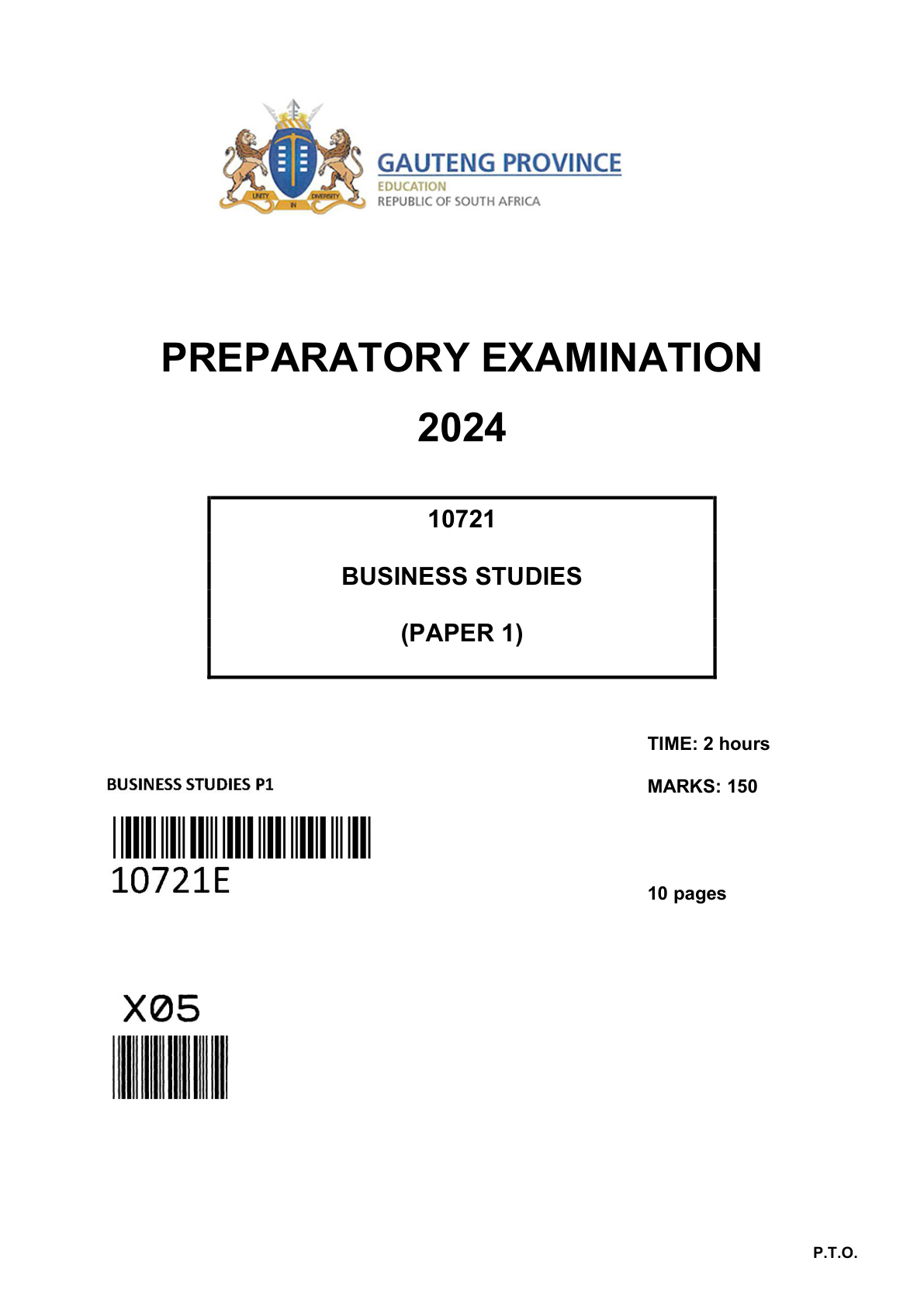 Business Studies Paper 1 (Gauteng) Preparatory 2024 Grade 12 DBE