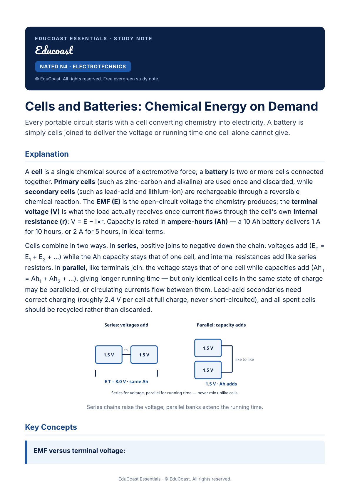 Cells And Batteries — N4 Electrotechnics (Nated)