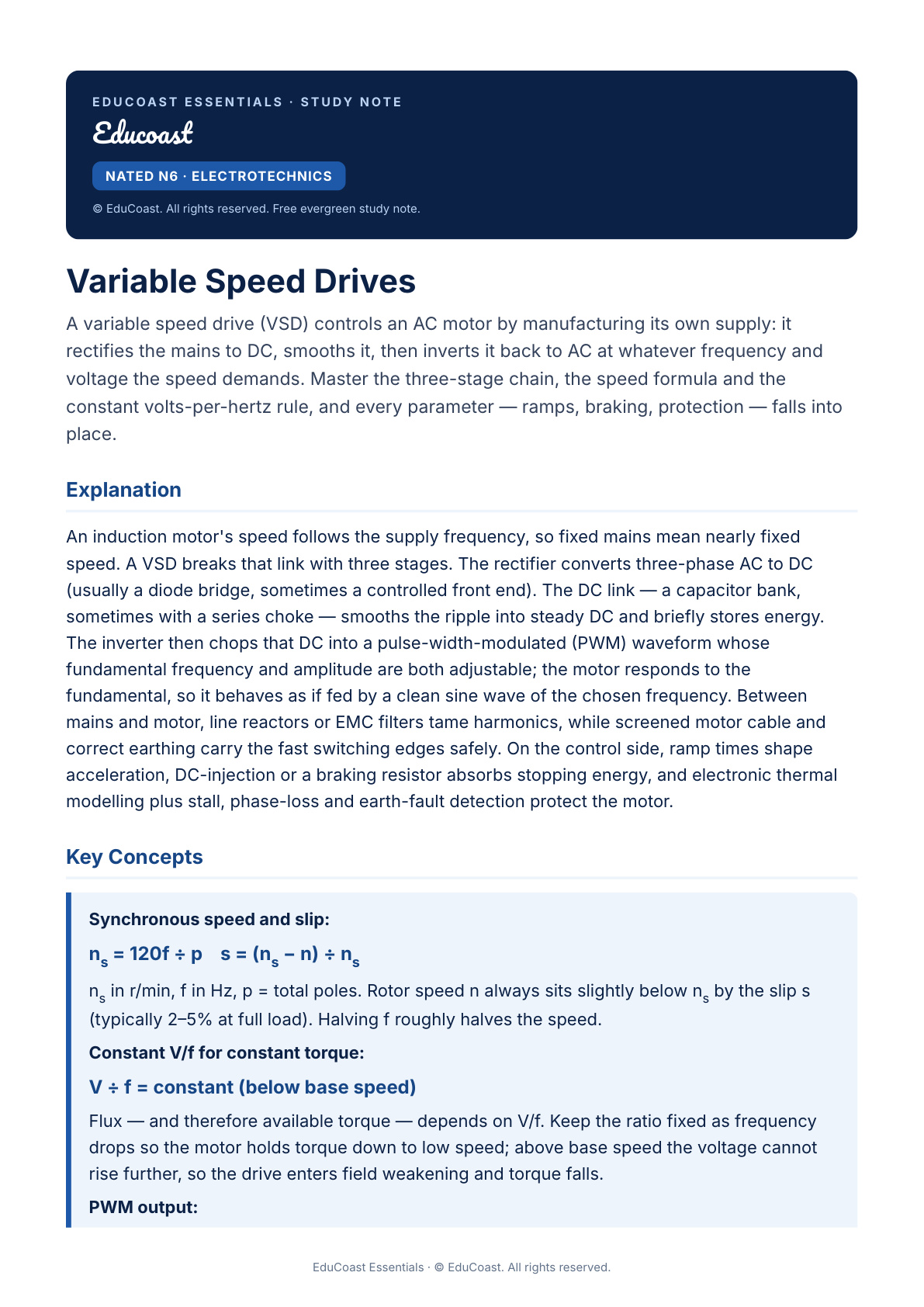 Variable Speed Drives — N6 Electrotechnics (Nated)