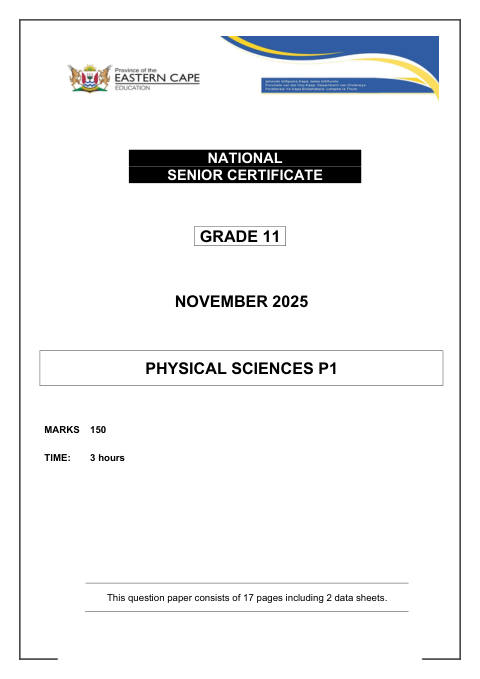 Physical Sciences Grade 11 DBE Caps November 2025 Paper 1 - Question Paper (Eastern Cape)