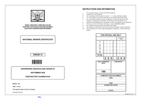 Engineering Graphics And Design Grade 12 DBE Caps September 2026 Paper 2 - Question Paper (Eastern Cape)