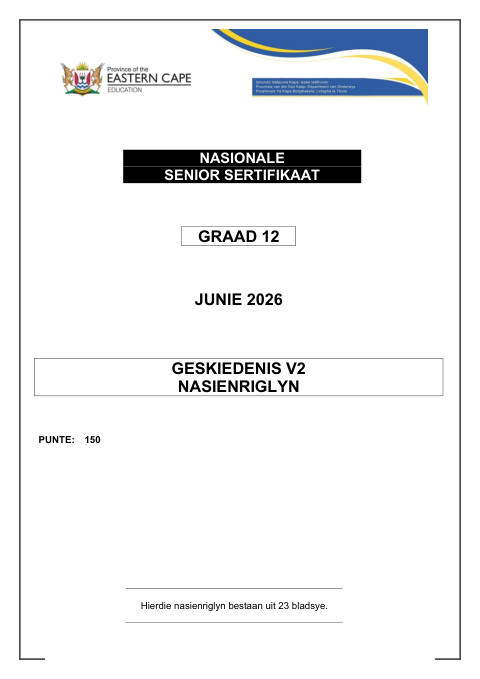 History Grade 12 DBE Caps May/June 2026 Paper 2 - Memo (Eastern Cape)