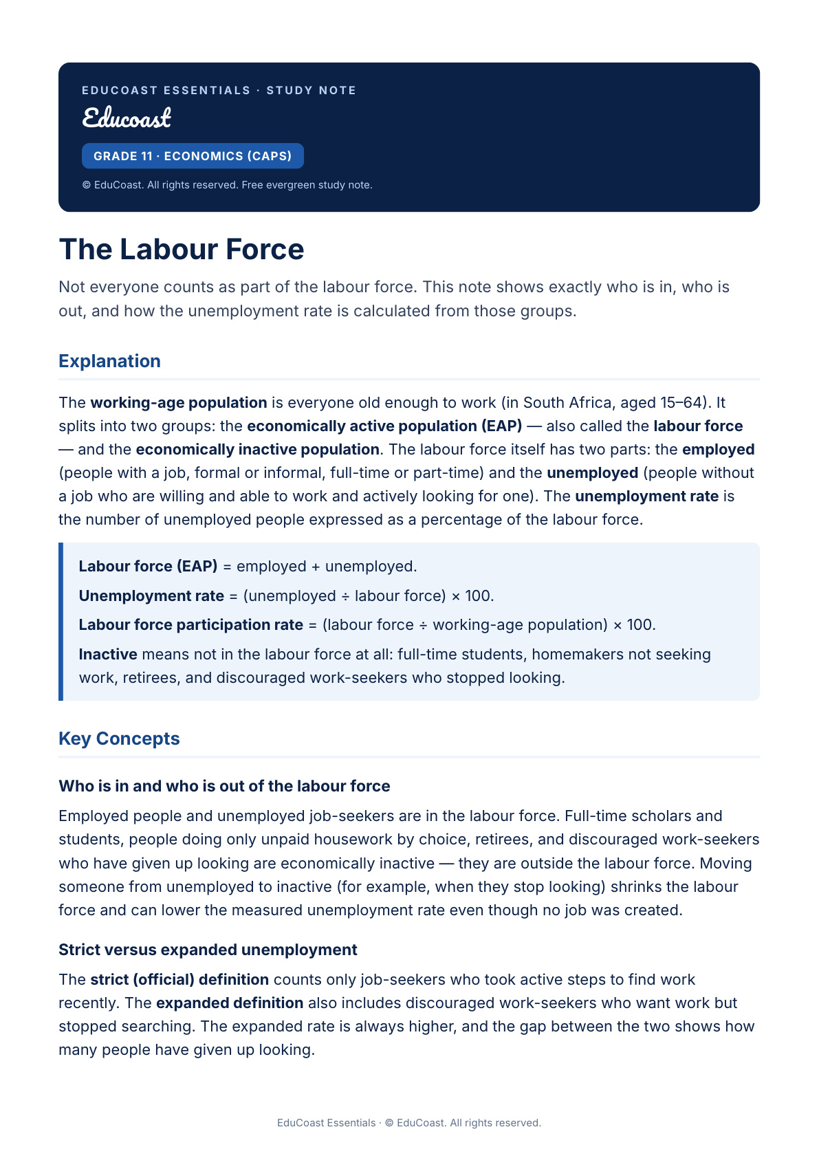 Labour Force — Grade 11 Economics (CAPS)