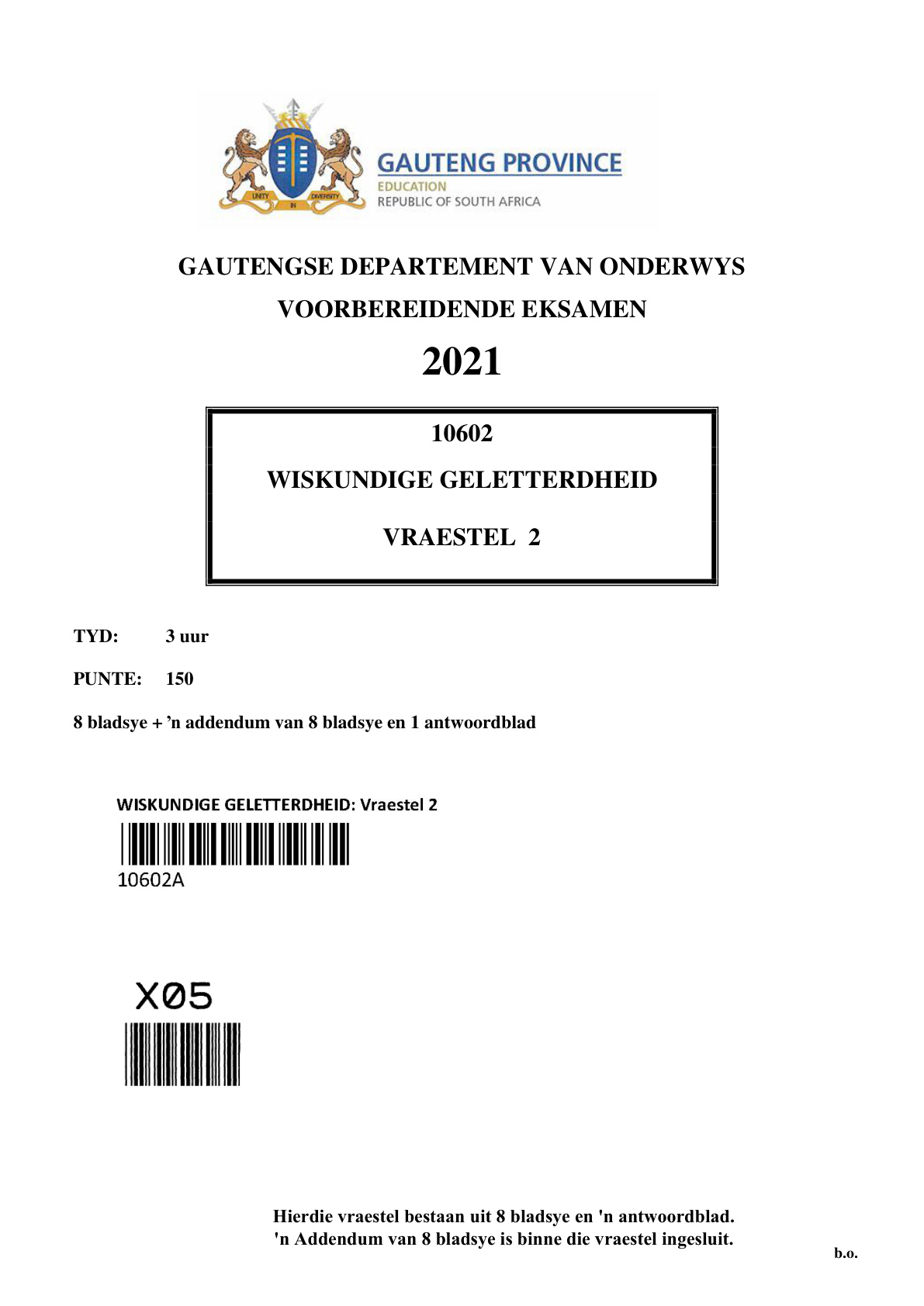 Mathematical Literacy Paper 2 (Gauteng) Preparatory 2021 Grade 12 DBE