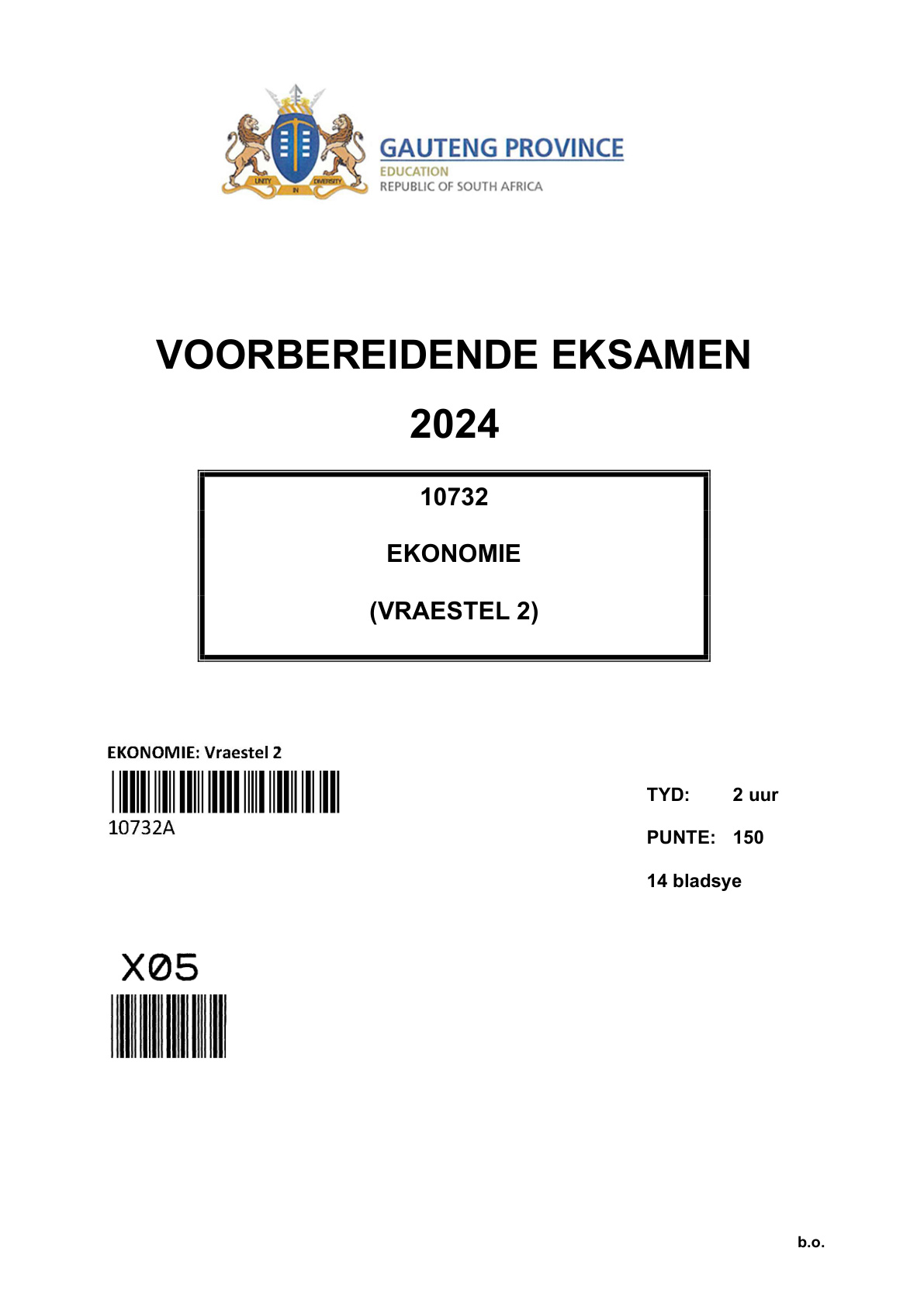 Economics Paper 2 (Gauteng) Preparatory 2024 Grade 12 DBE