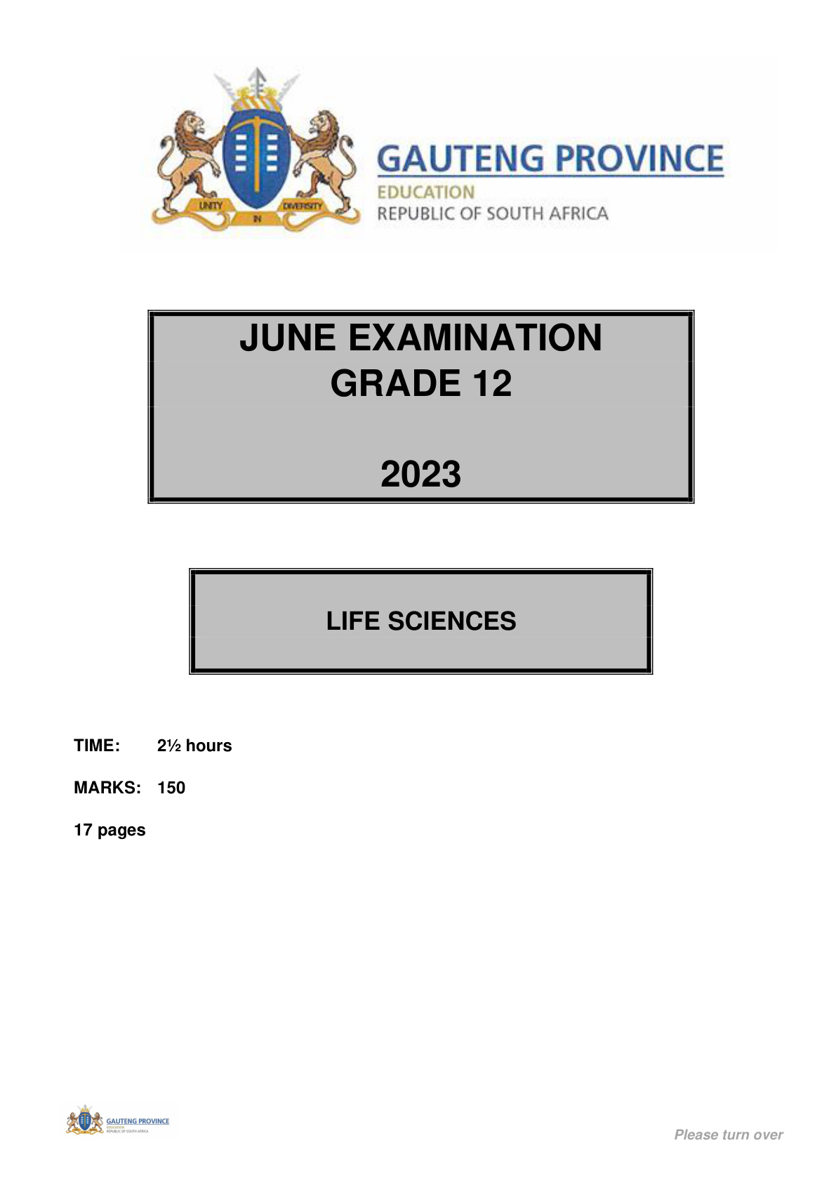 Life Sciences (Gauteng) June 2023 Grade 12 DBE