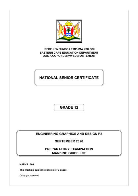 Engineering Graphics And Design Grade 12 DBE Caps September 2026 Paper 2 - Memo (Eastern Cape)