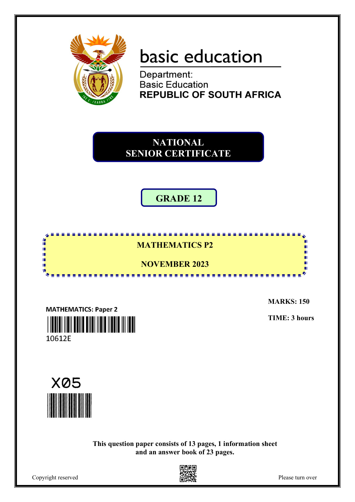 Mathematics Paper 2 (Gauteng) November 2023 Grade 12 DBE