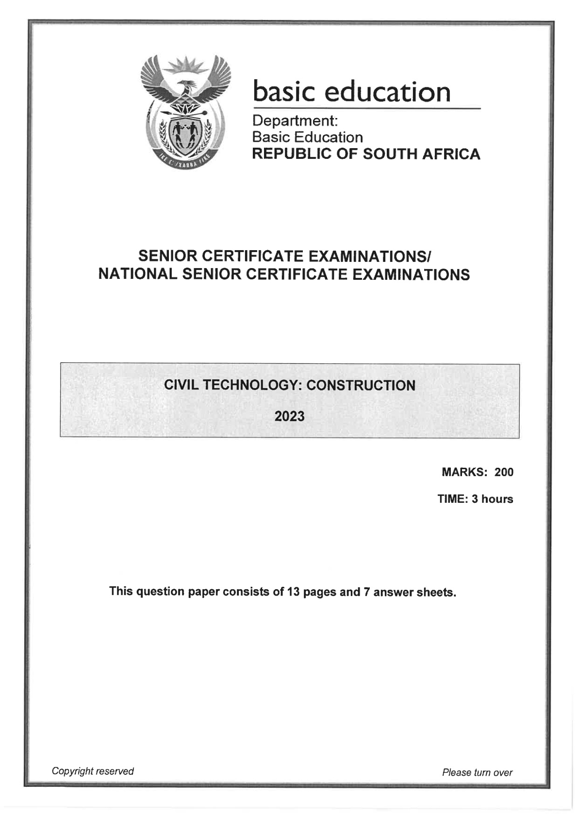 Civil Technology (Gauteng) June 2023 Grade 12 DBE