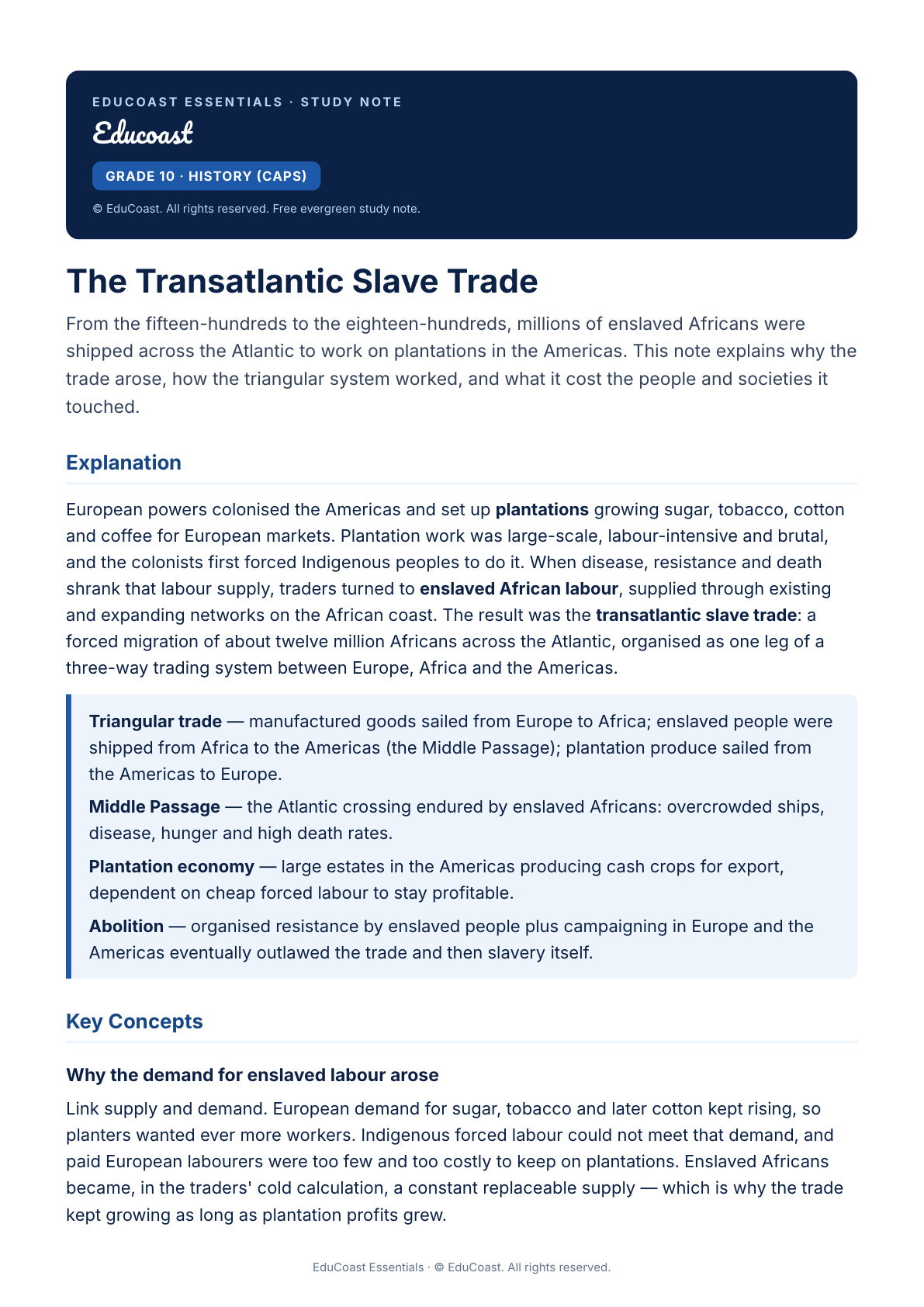 Transatlantic Slave Trade — Grade 10 History (CAPS)