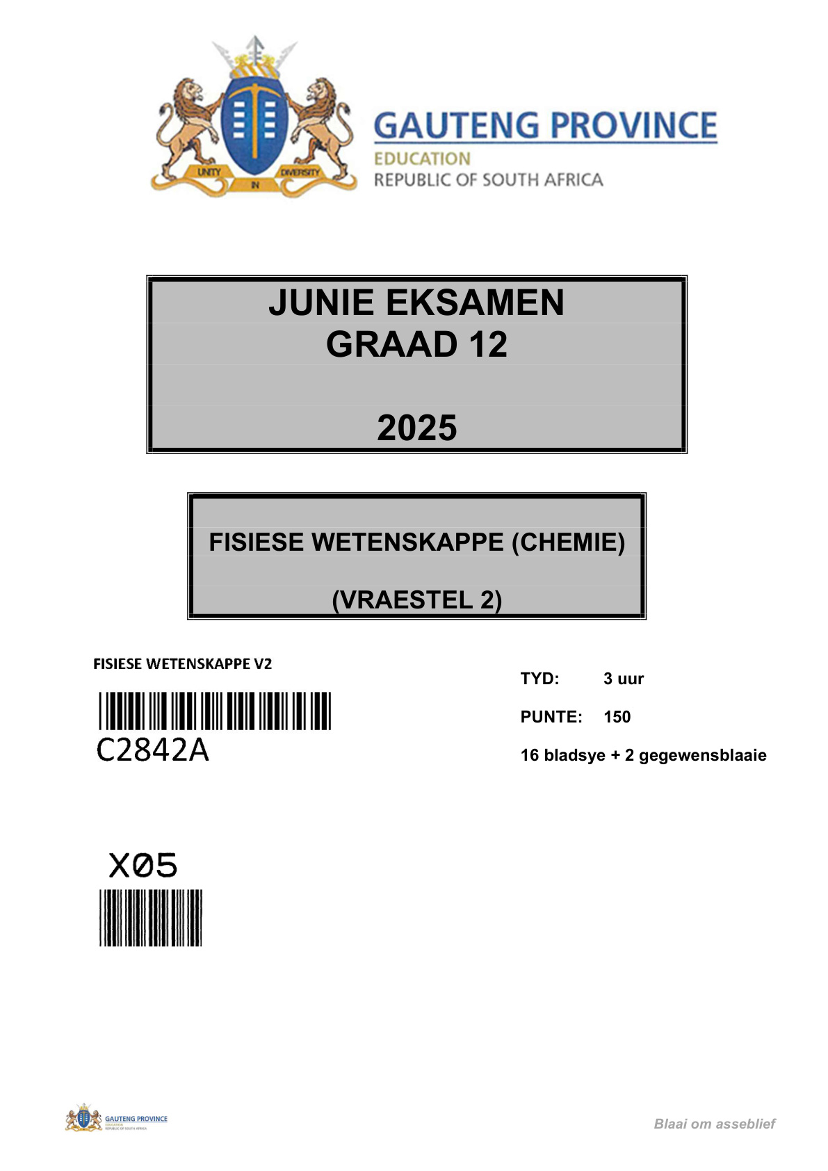 Physical Sciences Paper 2 (Gauteng) June 2025 Grade 12 DBE