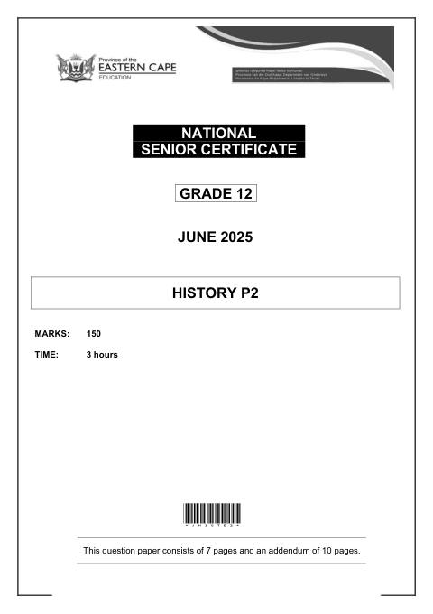 History Grade 12 DBE Caps May/June 2025 Paper 2 - Question Paper (Eastern Cape)