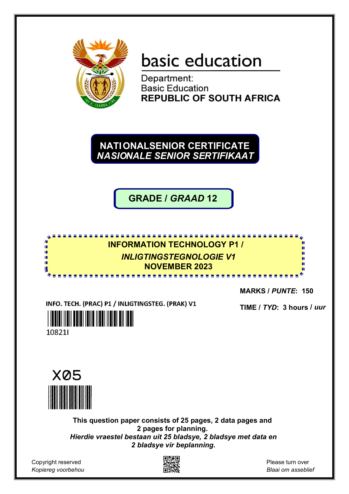 Information Technology Paper 1 (Gauteng) November 2023 Grade 12 DBE
