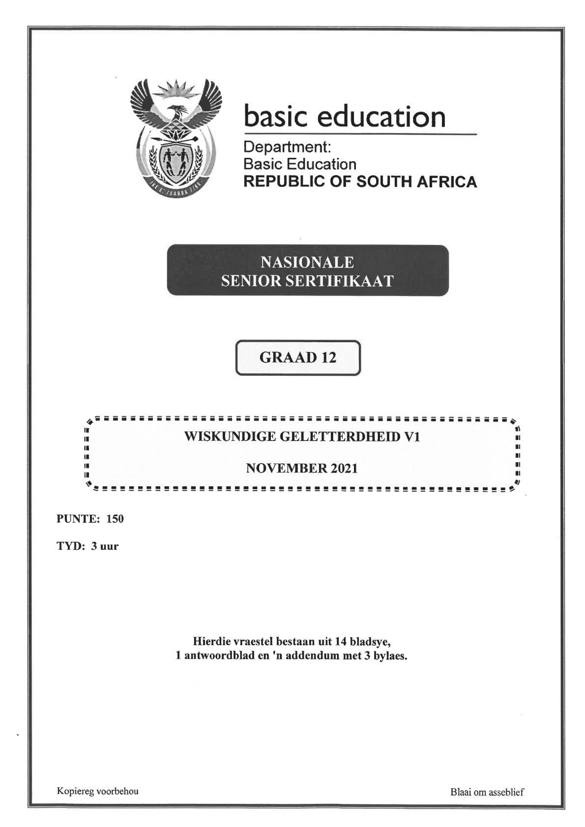 Mathematical Literacy Paper 1 (Gauteng) November 2021 Grade 12 DBE