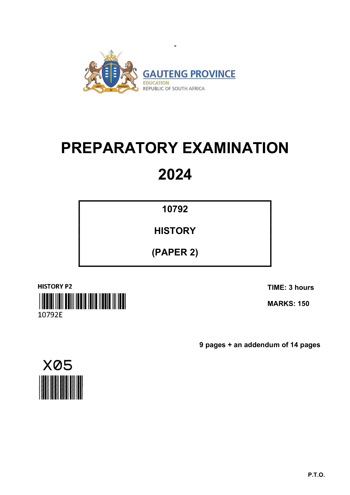 History Paper 2 (Gauteng) Preparatory 2024 Grade 12 DBE