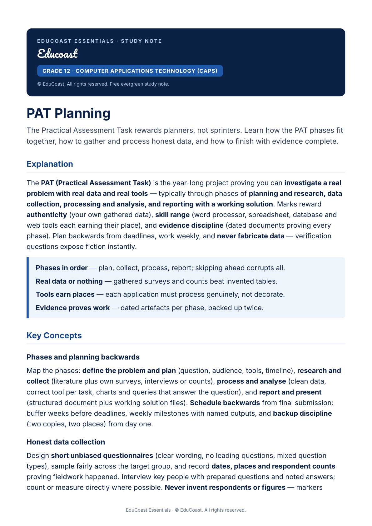 PAT Planning — Grade 12 CAT (CAPS)