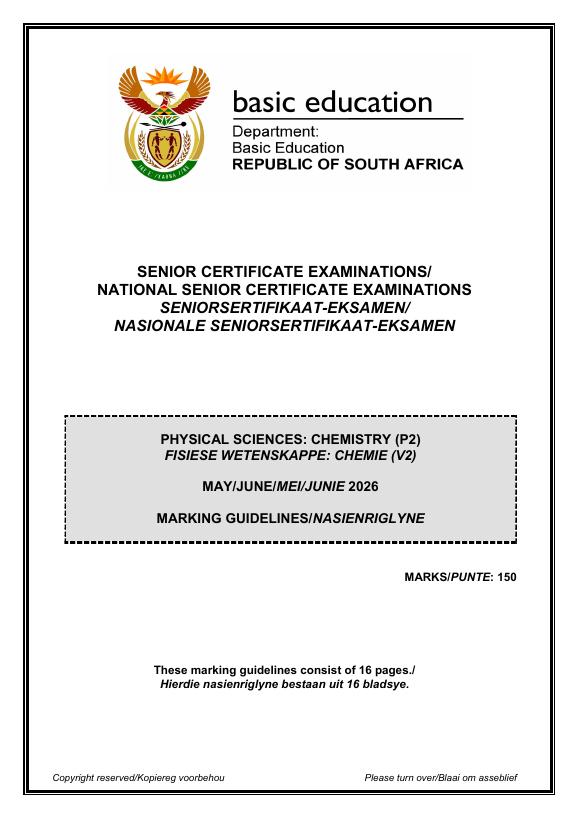 Physical Sciences Grade 12 DBE Caps May 2026 Paper 2 - Memo