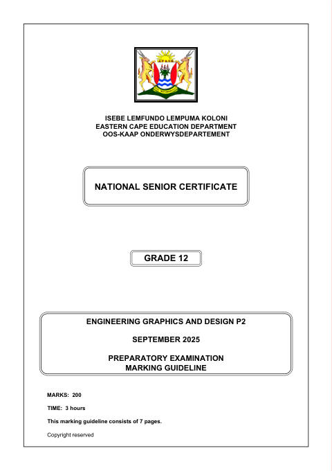 Engineering Graphics And Design Grade 12 DBE Caps September 2025 Paper 2 - Memo (Eastern Cape)