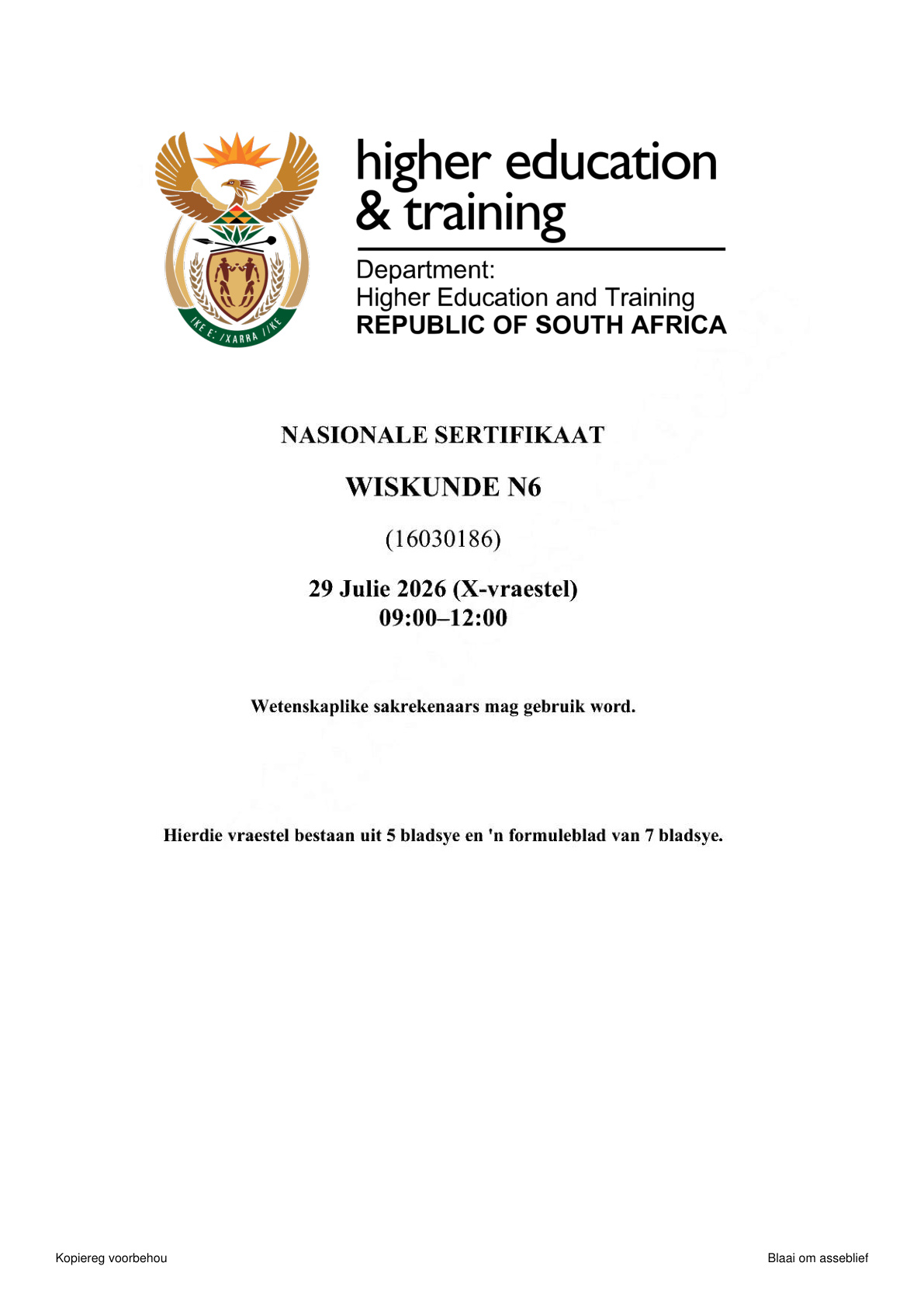 Wiskunde Dhet Nated August 2026 - Question Paper