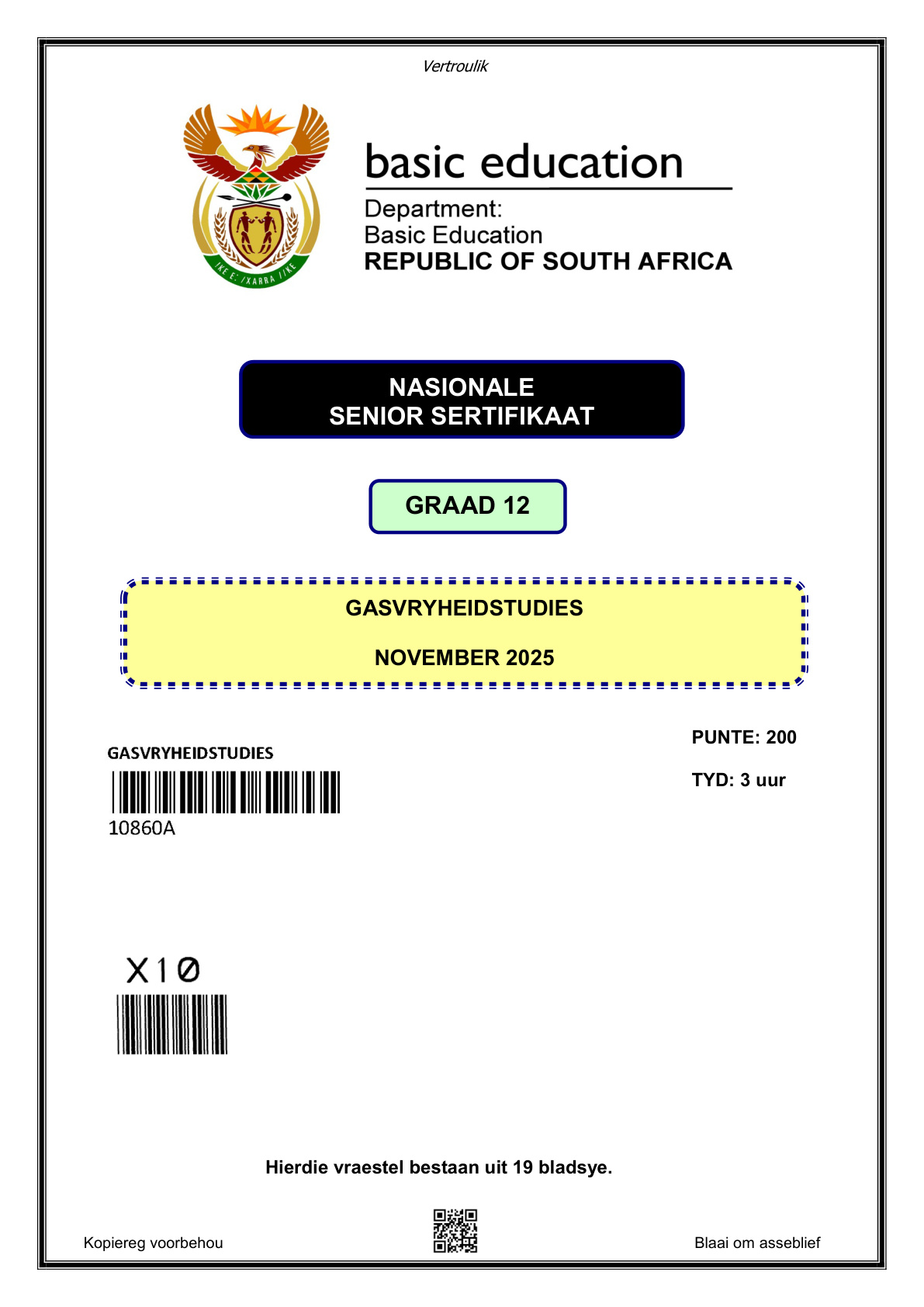 Hospitality Studies (Gauteng) November 2025 Grade 12 DBE