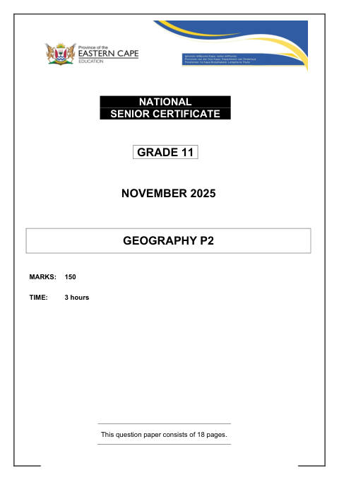 Geography Grade 11 DBE Caps November 2025 Paper 2 - Question Paper (Eastern Cape)